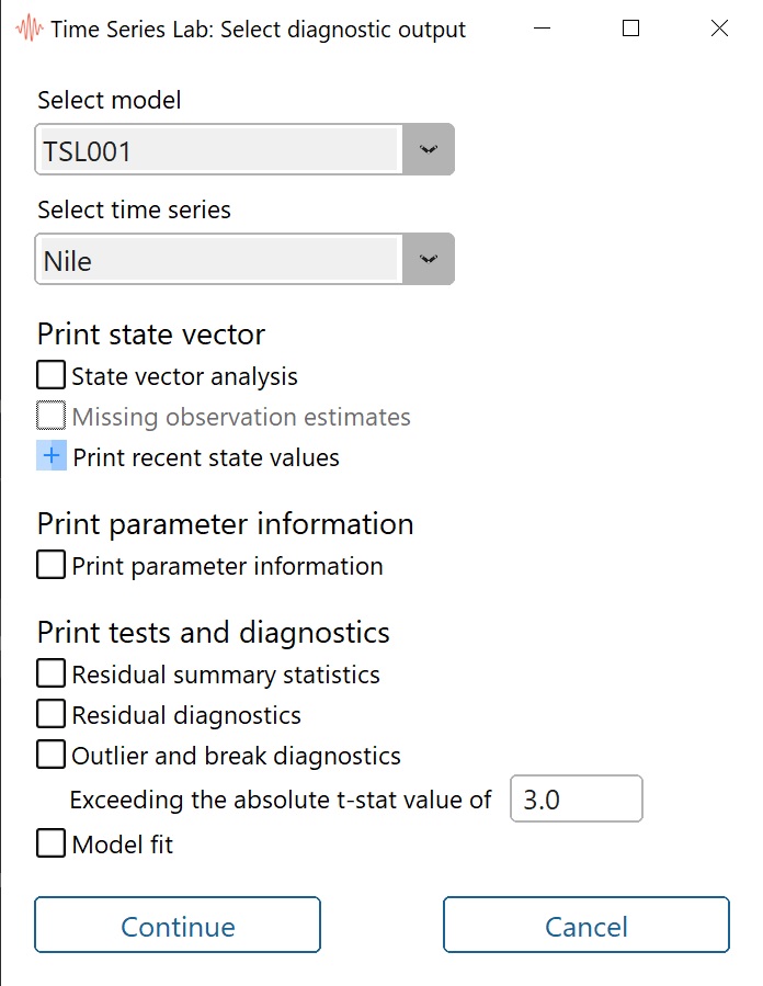 TSL diagnostics window